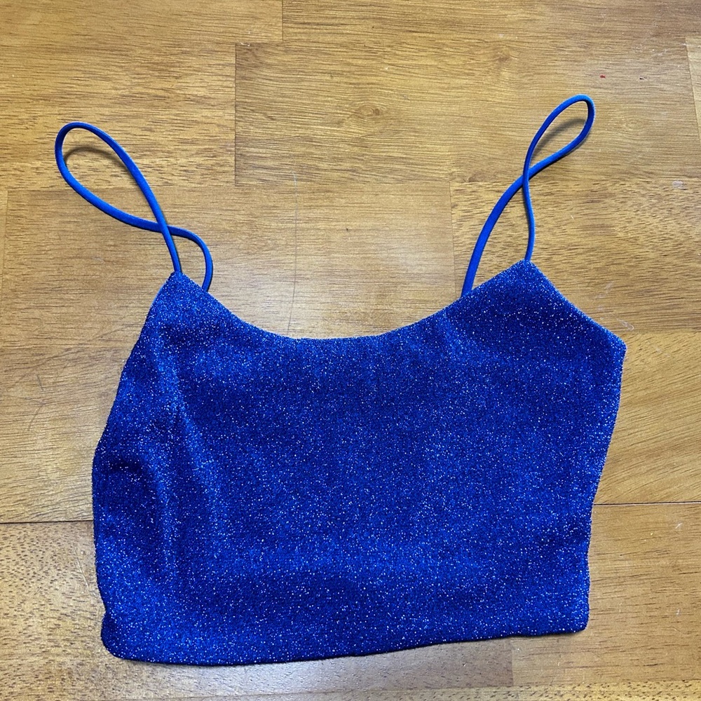 Sparkly Blue Spaghetti Strap Crop Top